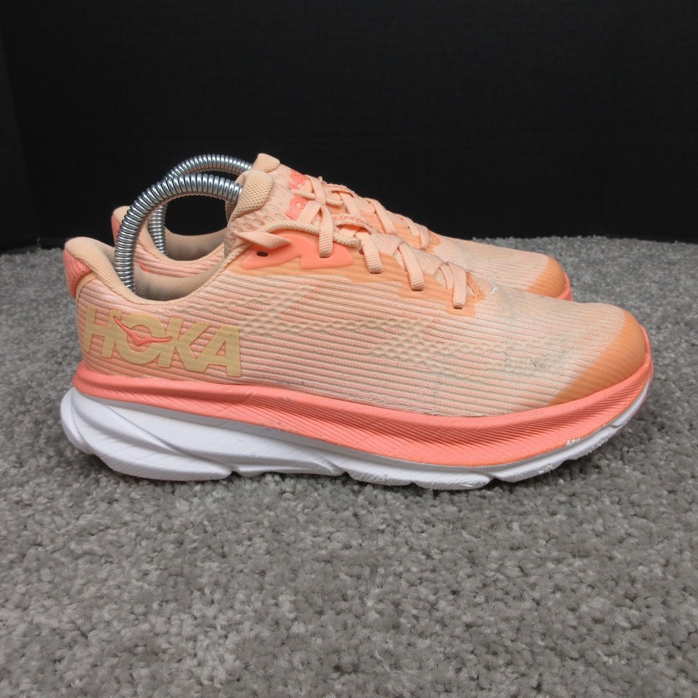Hoka One One Sneakers Youth 6 MD Clifton 9 Orange White Running Shoes Trainers